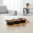 Conjunto Bandeja de Bambu com 3 Petisqueiras Preta